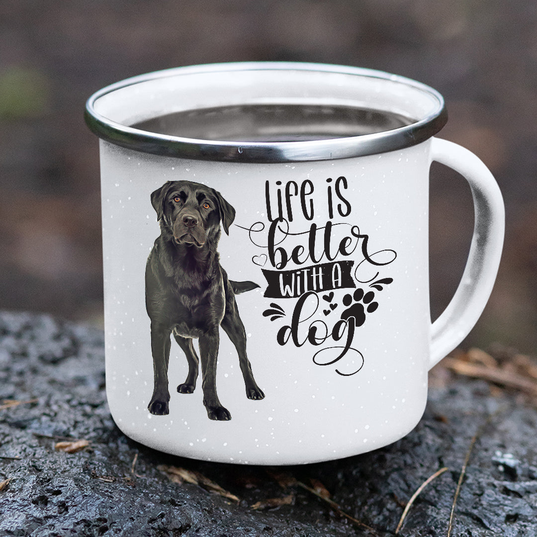 Enamel Mug, Camping Cups, Campfire Mugs, Enamel Coffee Mug, Metal Camping Mugs, Life Is better Black Lab - Mug Project