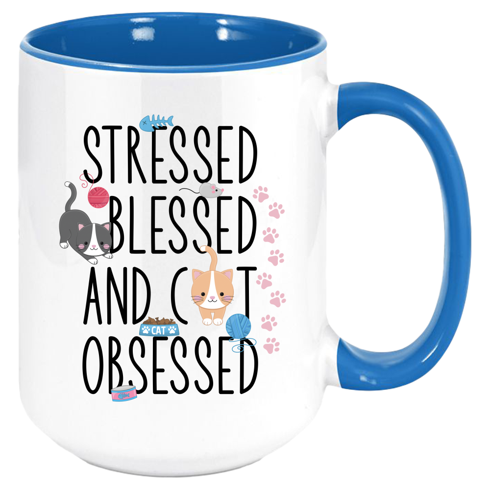 Stressed And Blessed Coffee Mug, White with Colored Inside and Handle - Mug Project