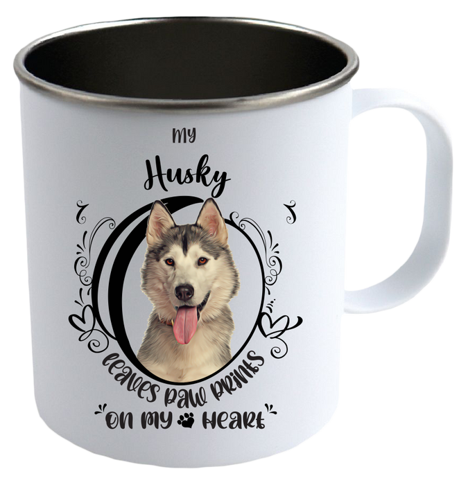 My Husky Leaves Paw Prints On My Heart Stainless Steel Camping Mug - Mug Project | Funny Coffee Mugs, Unique Wine Tumblers & Gifts