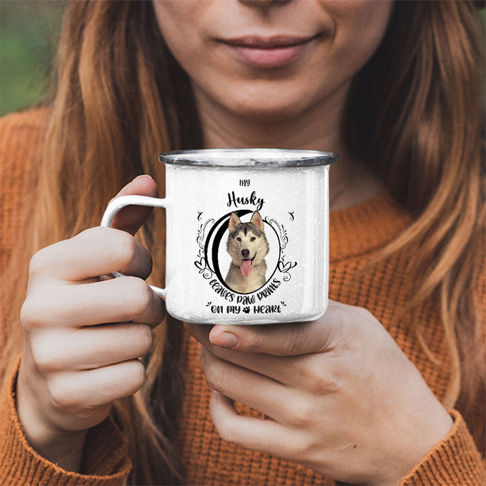 My Husky Leaves Paw Prints On My Heart Stainless Steel Camping Mug - Mug Project | Funny Coffee Mugs, Unique Wine Tumblers & Gifts