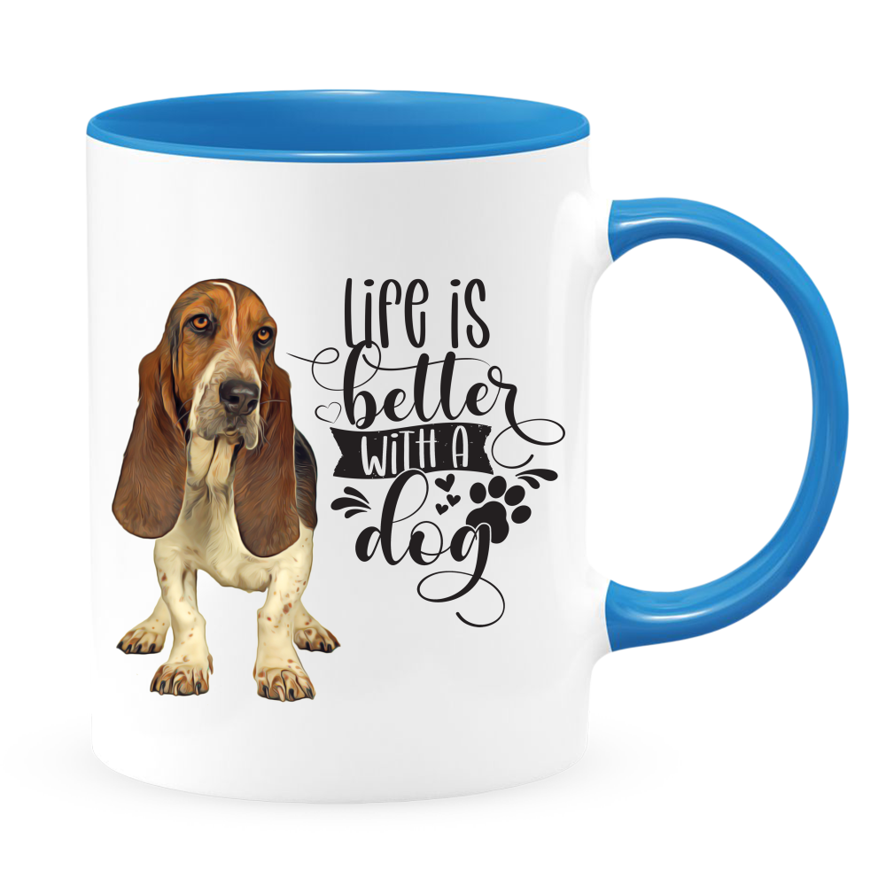 Coffee Mug, Printed Mug, Coffee Cup, Tea Mug, Life Is Better with a Basset Hound - Mug Project