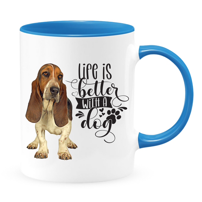 Coffee Mug, Printed Mug, Coffee Cup, Tea Mug,  Life Is Better with a  Basset Hound - Mug Project