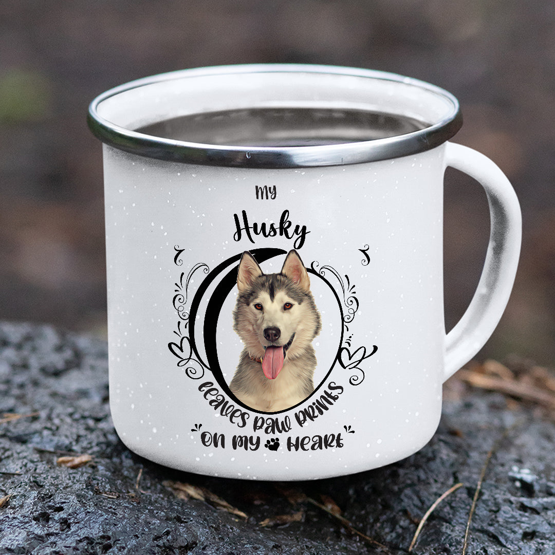My Husky Leaves Paw Prints On My Heart Stainless Steel Camping Mug - Mug Project | Funny Coffee Mugs, Unique Wine Tumblers & Gifts