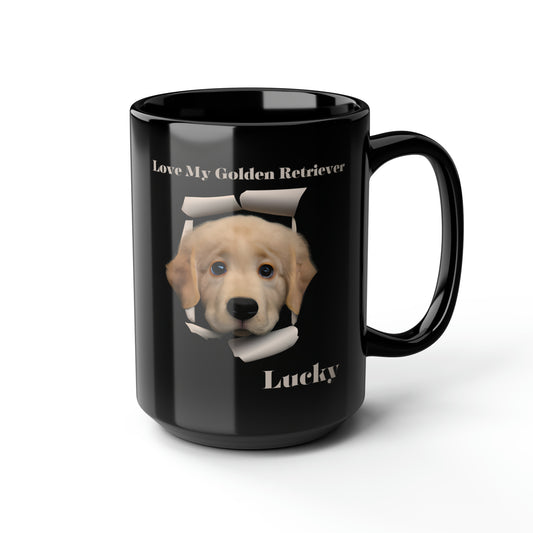 Love My Golden Retriever Black Mug, 15oz