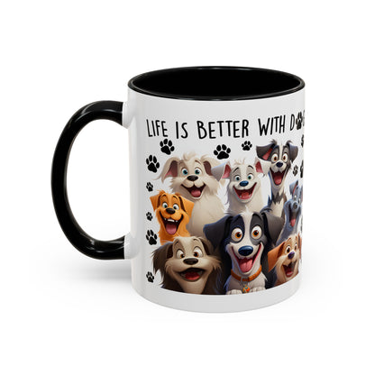 Dog Lover Ceramic Coffee Mug - Life is Better with Dogs - Cute Pet Gift - Puppy Mom Dad Present - Funny Animal Owner Cup - Doggie Lover Mug Accent Coffee Mug, 11oz