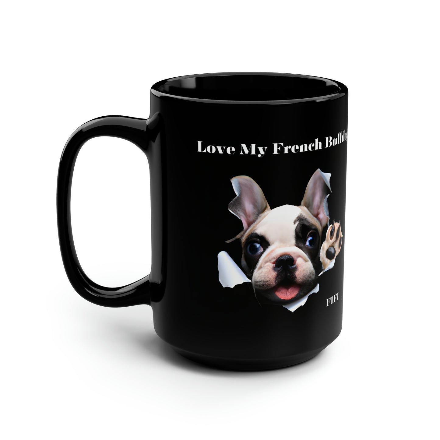 Love My French Bulldog Black Mug, 15oz