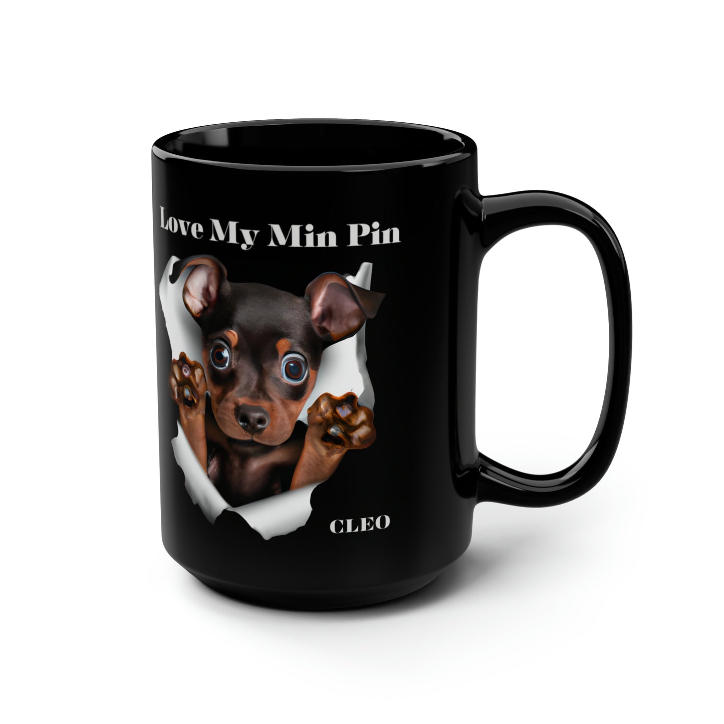 Love My Min Pin Black Mug, 15oz