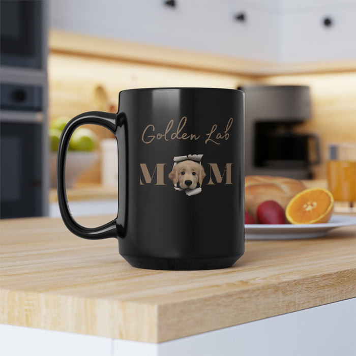 Golden Lab Mom Black Mug, 15oz