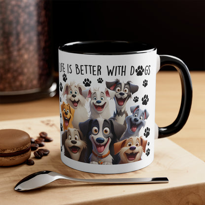 Life Is Better With Dogs Accent Coffee Mug, 11oz