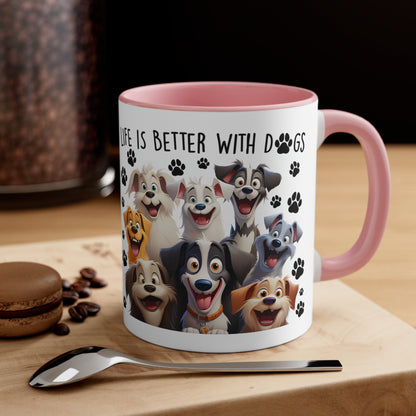 Life Is Better With Dogs Accent Coffee Mug, 11oz