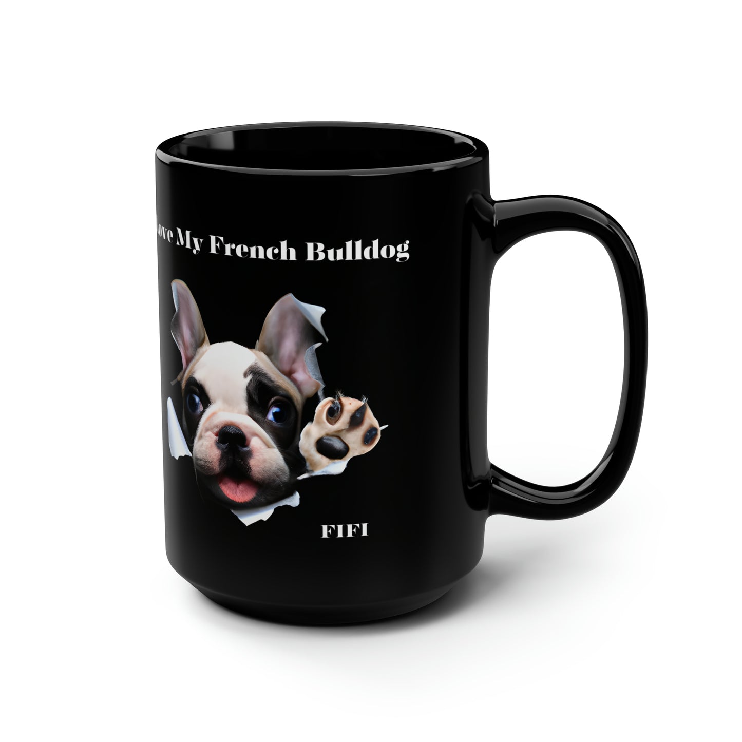 Love My French Bulldog Black Mug, 15oz