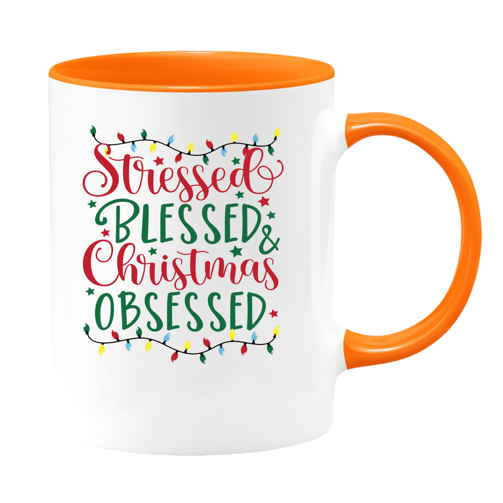 Stressed and Blessed White Coffee Mug With Colored Inside & Handle - Mug Project | Funny Coffee Mugs, Unique Wine Tumblers & Gifts