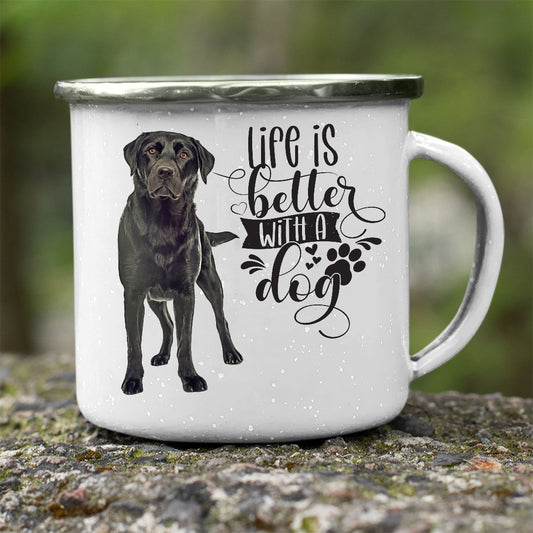 Enamel Mug, Camping Cups, Campfire Mugs, Enamel Coffee Mug, Metal Camping Mugs, Life Is better Black  Lab - Mug Project