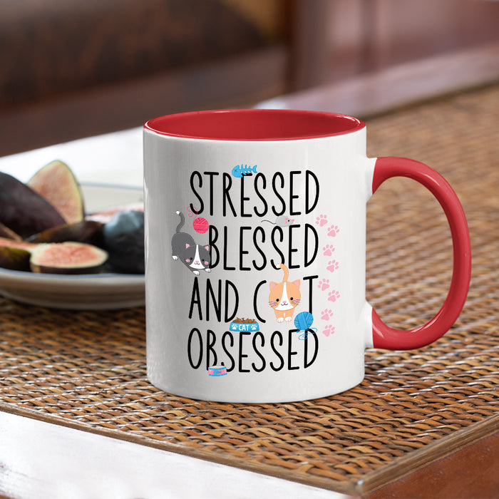 Stressed And Blessed Coffee Mug, White with Colored Inside and Handle - Mug Project | Funny Coffee Mugs, Unique Wine Tumblers & Gifts