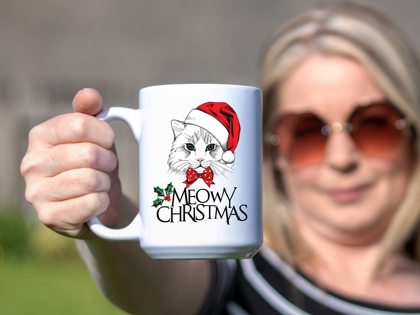 Ceramic White Coffee Mug Meowy Christmas  Tea Cup Holiday Mug Best Christmas Mug - Mug Project