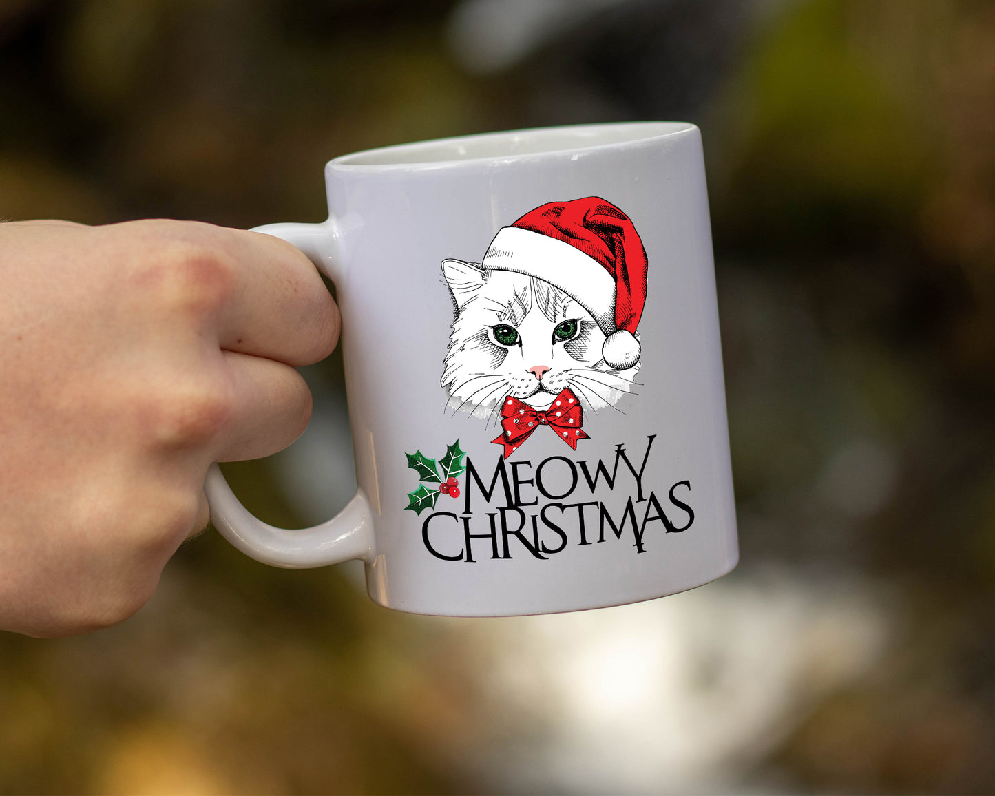 Ceramic White Coffee Mug Meowy Christmas  Tea Cup Holiday Mug Best Christmas Mug - Mug Project