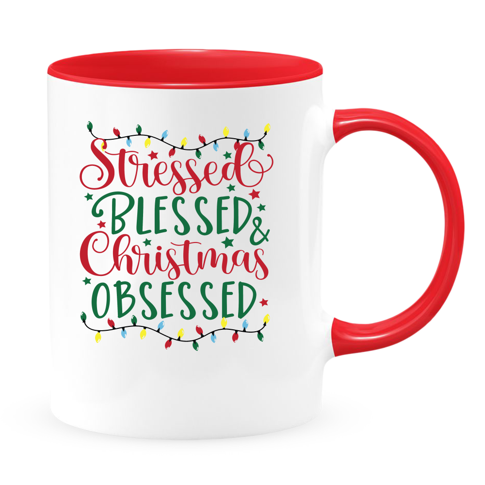 Stressed and Blessed White Coffee Mug With Colored Inside & Handle - Mug Project | Funny Coffee Mugs, Unique Wine Tumblers & Gifts