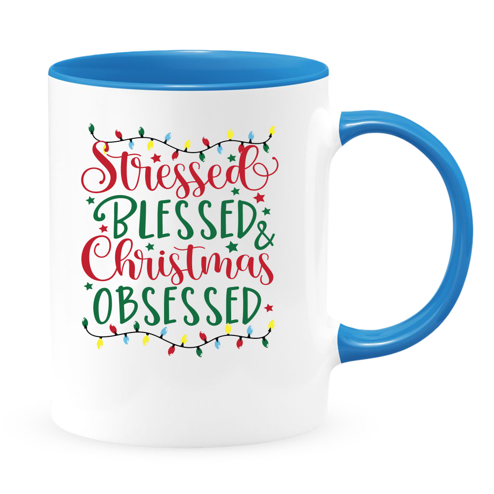 Stressed and Blessed White Coffee Mug With Colored Inside & Handle - Mug Project | Funny Coffee Mugs, Unique Wine Tumblers & Gifts