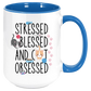Stressed And Blessed Coffee Mug, White with Colored Inside and Handle - Mug Project