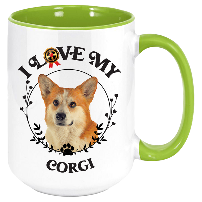 Corgi Coffee Mug, White with Colored Inside and Handle, Custom Pet Mug