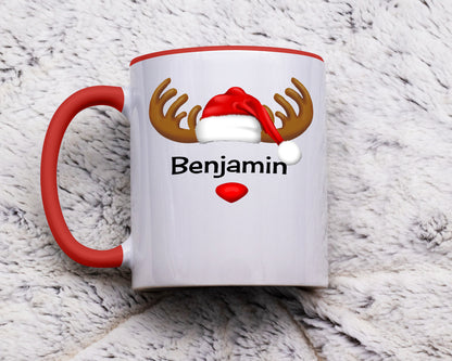 Reindeer White Coffee Mug With Colored Inside & Handle - Mug Project | Funny Coffee Mugs, Unique Wine Tumblers & Gifts