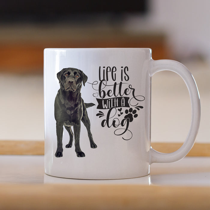 Printed Mug, Coffee Cup, Tea Mug, Graphic Mug, Coffee Mug, Life Is better Black  Lab - Mug Project