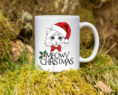 Ceramic White Coffee Mug Meowy Christmas  Tea Cup Holiday Mug Best Christmas Mug - Mug Project