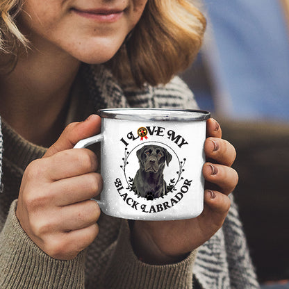 Enamel Mug, Camping Cups, Campfire Mugs, Enamel Coffee Mug, Metal Camping Mugs, Dog Lover Gifts,  Love My Black Labrador - Mug Project