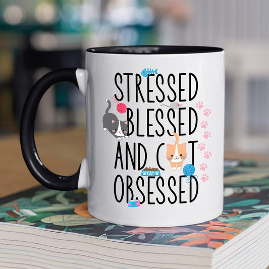 Stressed And Blessed Coffee Mug, White with Colored Inside and Handle - Mug Project | Funny Coffee Mugs, Unique Wine Tumblers & Gifts