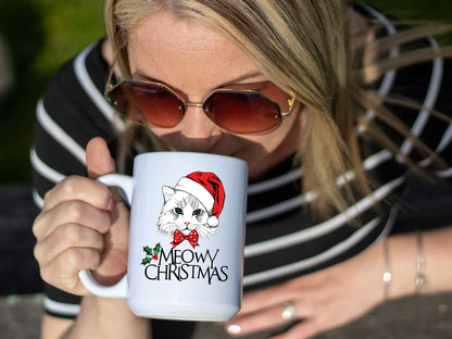 Ceramic White Coffee Mug Meowy Christmas  Tea Cup Holiday Mug Best Christmas Mug - Mug Project