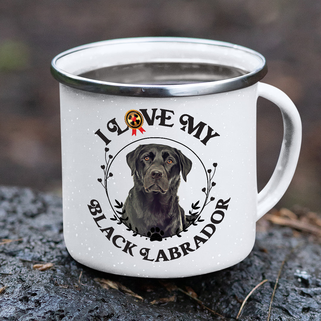 Enamel Mug, Camping Cups, Campfire Mugs, Enamel Coffee Mug, Metal Camping Mugs, Dog Lover Gifts,  Love My Black Labrador - Mug Project