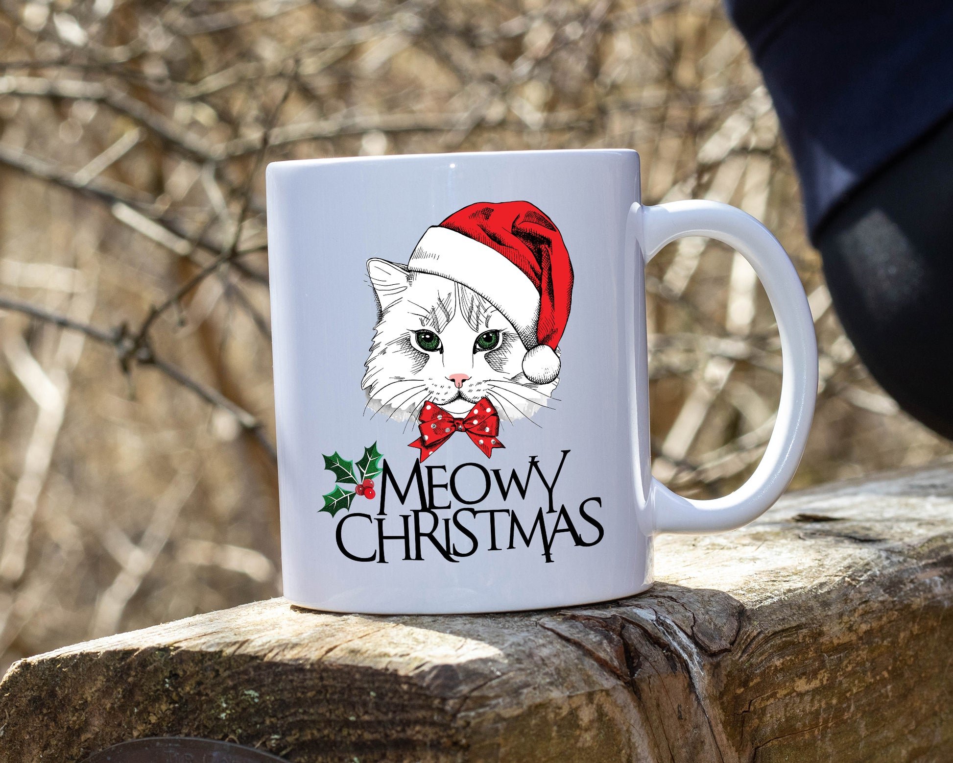 Ceramic White Coffee Mug Meowy Christmas  Tea Cup Holiday Mug Best Christmas Mug - Mug Project