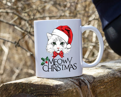 Ceramic White Coffee Mug Meowy Christmas  Tea Cup Holiday Mug Best Christmas Mug - Mug Project