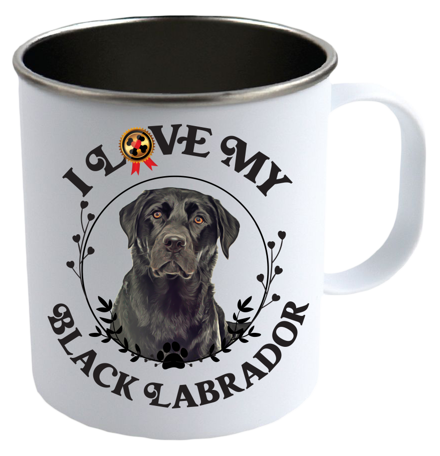 Enamel Mug, Camping Cups, Campfire Mugs, Enamel Coffee Mug, Metal Camping Mugs, Dog Lover Gifts,  Love My Black Labrador - Mug Project