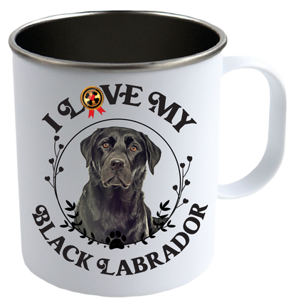 Enamel Mug, Camping Cups, Campfire Mugs, Enamel Coffee Mug, Metal Camping Mugs, Dog Lover Gifts,  Love My Black Labrador - Mug Project