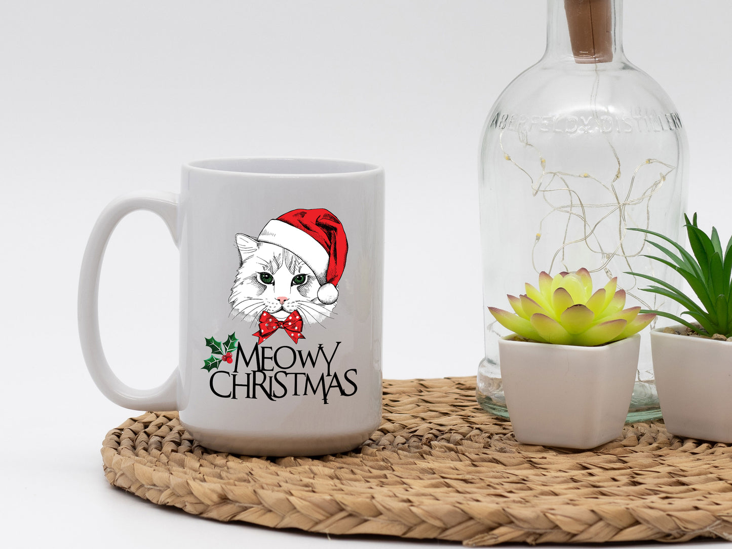 Ceramic White Coffee Mug Meowy Christmas  Tea Cup Holiday Mug Best Christmas Mug - Mug Project