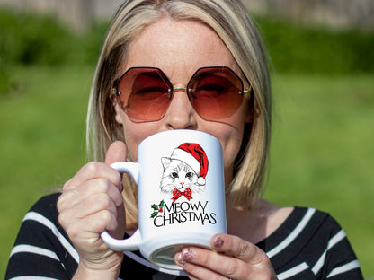 Ceramic White Coffee Mug Meowy Christmas  Tea Cup Holiday Mug Best Christmas Mug - Mug Project