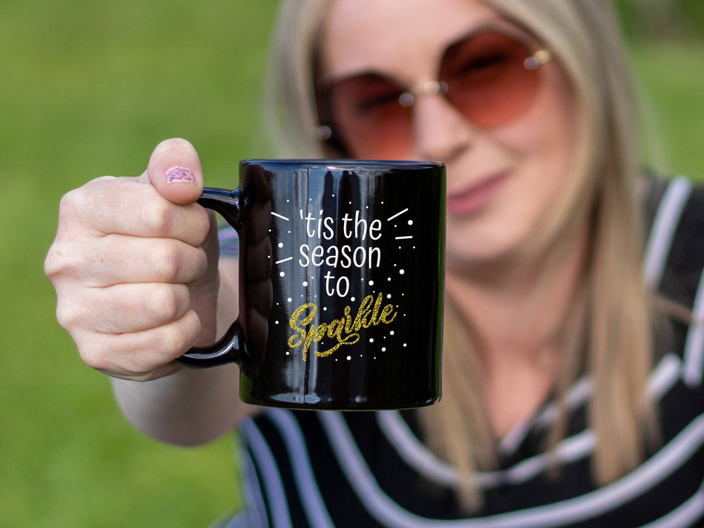 Ceramic Black Coffee Mug Season to Sparkle Holiday Mug Christmas Mug - Mug Project