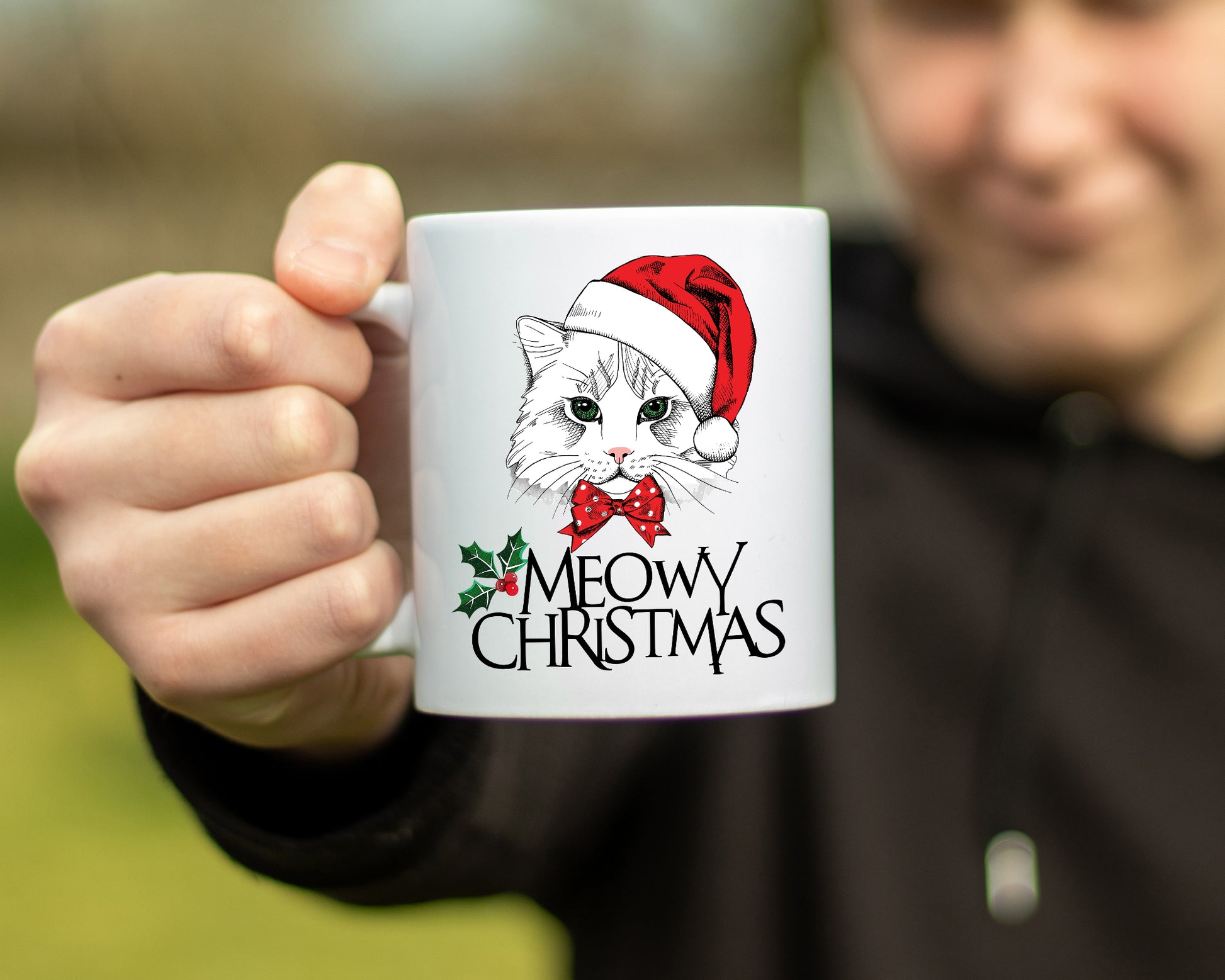 Ceramic White Coffee Mug Meowy Christmas  Tea Cup Holiday Mug Best Christmas Mug - Mug Project