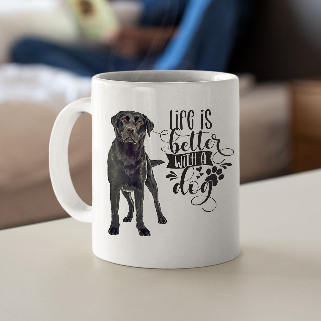 Printed Mug, Coffee Cup, Tea Mug, Graphic Mug, Coffee Mug, Life Is better Black  Lab - Mug Project