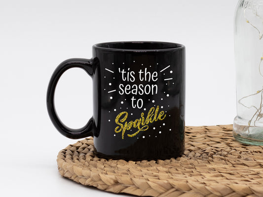 Ceramic Black Coffee Mug Season to Sparkle Holiday Mug Christmas Mug - Mug Project