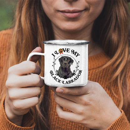 Enamel Mug, Camping Cups, Campfire Mugs, Enamel Coffee Mug, Metal Camping Mugs, Dog Lover Gifts,  Love My Black Labrador - Mug Project