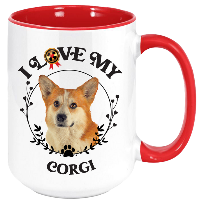 Corgi Coffee Mug, White with Colored Inside and Handle, Custom Pet Mug