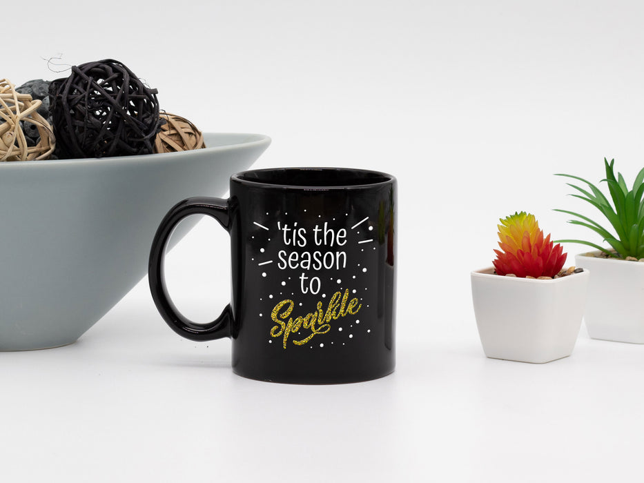 Ceramic Black Coffee Mug Season to Sparkle Holiday Mug Christmas Mug - Mug Project