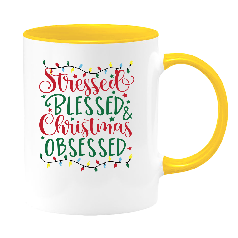 Stressed and Blessed White Coffee Mug With Colored Inside & Handle - Mug Project | Funny Coffee Mugs, Unique Wine Tumblers & Gifts