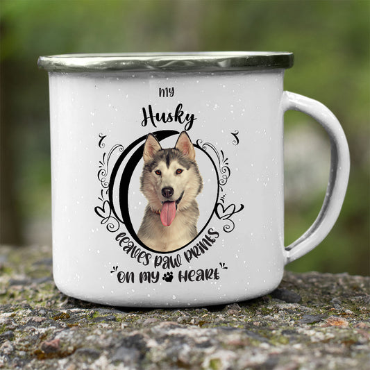 My Husky Leaves Paw Prints On My Heart Stainless Steel Camping Mug - Mug Project | Funny Coffee Mugs, Unique Wine Tumblers & Gifts